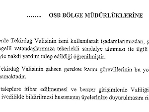 Tekirdağ Valiliğinden Duyuru