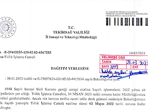 0809 Gelen Sanayi ve Teknoloji Il Müd. 4567555 Yıllık Işletme Cetveli