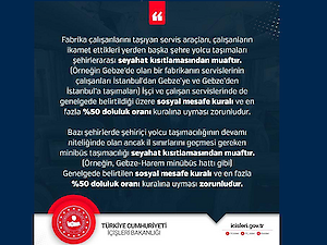 Korona Virüs Dolayısıyla Şehirlerarası Otobüs Yolcu Taşımacılığı Genelgesi