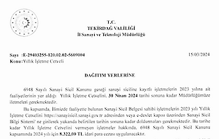 2024 Yılı Yıllık Işletme Cetveli