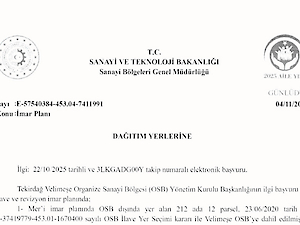 Velimeşe OSB İlave ve Revizyon İmar Planı ile Plan Açıklama Raporu